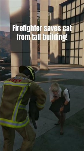 Firefighter saves cat from tall building! #shorts