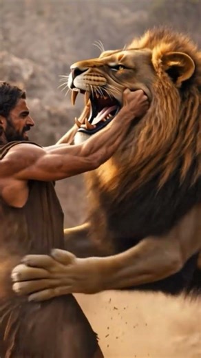 Samson killing the Lion with His own hands through the power of God the Almighty