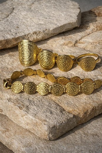 Ancient Greek Coin Jewelry Set, Gold Plated Bracelet and Ring - Etsy