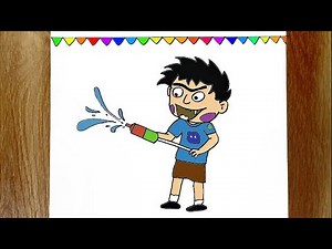 Badrinath Playing Holi Festival Easy Drawing | How to Draw Holi Drawing step by step | Sketches