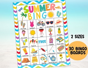 Summer Bingo, 30 Summer Bingo Cards Printable, Fun Summer Games Kids Activities Adults, Summer Camp, Vacation, Birthday Party Travel Games - Etsy