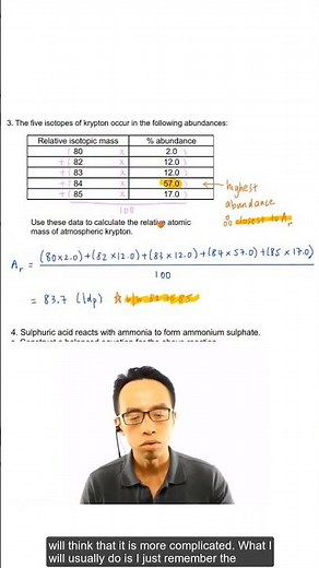 Calculate relative atomic mass from isotopic abundance. Full video at my channel ‪@ChemistryGuru‬