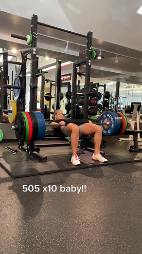 PR match! With much better lockouts! #hipthrust #gluteworkout #glutegains #stronggirls #strongglutes #bodybuilding #fyp #gym #CloroxMistChallenge