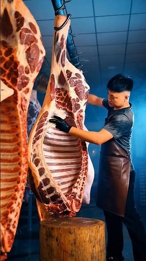 Giant Hanging Kobe Beef Preparation 😱🔪🐂 | Master Butcher Skills