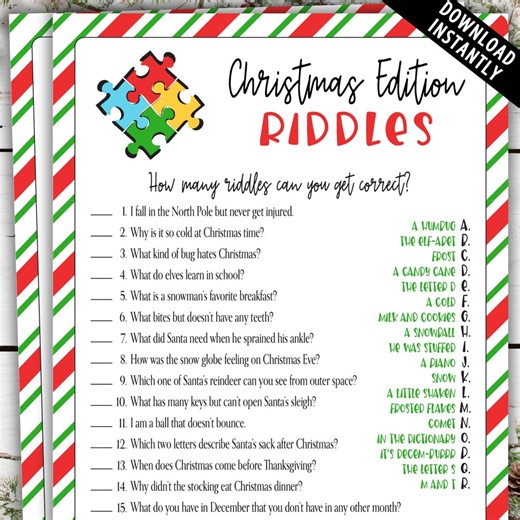 Christmas Edition Riddles Game | Riddle Fest Christmas Party Game | Family Christmas Movie Night | Classroom Christmas Party Printable - Etsy