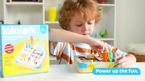 lalalark JOVA Electronic Busy Board – Montessori Learning Toddler Toy, 15 Lights & 9 Sounds, 5 Switches & Plugs, Sensory, Fidget, Travel Activities, Early Development, Easter Baby Gifts Toys Age 18M+