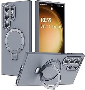 SKYLMW for Samsung Galaxy S23 Ultra Case with Magnetic Invisible Stand [Compatible with MagSafe] Military Drop Tested [Full Camera Protection] Silicone S23 Ultra Case for Women Men 6.8'', Grey