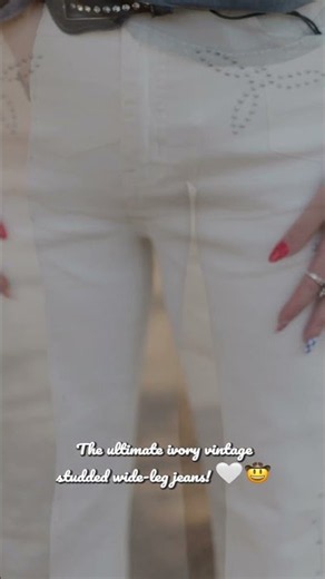 Ivory Western Vintage Studded High Rise Wide Leg Jeans (31in Inseam)