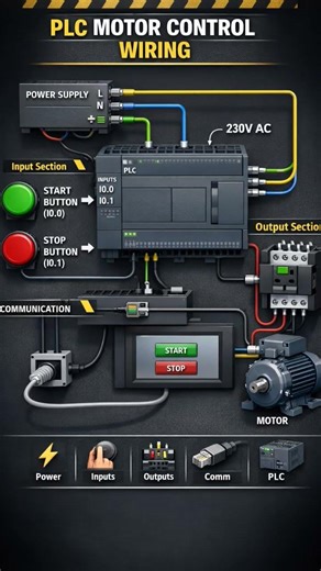 PLC Motor Control Wiring Diagram | PLC Basic Connection Explained | Start Stop PushButton PLC Wiring