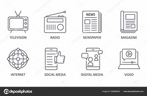 Mass Media Vector Icons Line Set Editable Stroke Television Radio