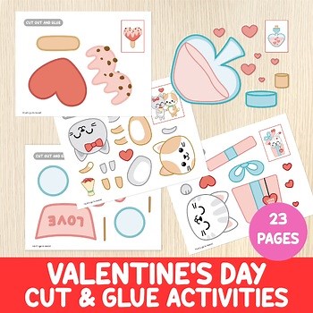 Valentine’s Day Cut and Glue Activities - Crafts -  Cut & Paste Worksheets