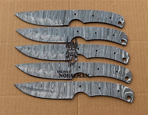 5-Piece Handmade Damascus Steel Knife Blade Blanks Set – Custom Full Tang Camping, Hunting, & Everyday Carry DIY Knife Making Supplies