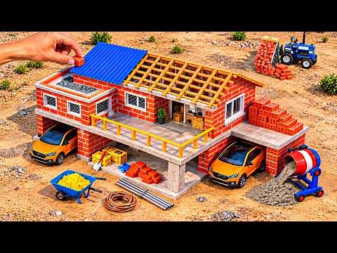 DIY Construction Science Project - Building a 2-Story Fireproof Brick House with 2 Modern Garage