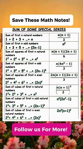 1.2M views · 6.6K reactions | Sum of some Special series Math Notes | Math Tricks Tutorial | Facebook