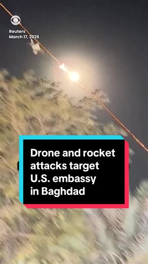 A wave of drone and rocket attacks targeted the U.S. embassy in Baghdad on Tuesday, Iraqi security sources told Reuters, describing it as the most intense assault since the attacks began with at least five drones used. Video shows at least one drone being hit by projectiles. #iraq #iran #middleeast #drone #trump