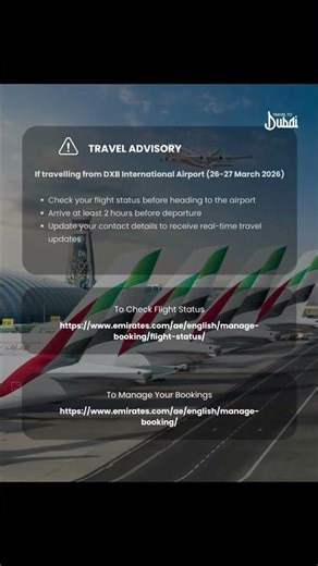 🌧️✈️ Emirates issues Travel Advisory to travellers due to Adverse Weather in Dubai 26–27 March 2026