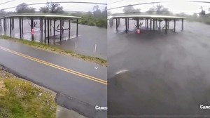 Dramatic security camera footage from a fire station in Delacroix, Louisiana shows Hurricane Ida flooding roads within an hour.