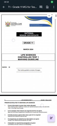Life Science Memorandum for Grade 11 March Test Term 1
