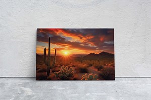 Desert Sunset on Canvas, Subdued Desert, Landscape Realistic, Realism Painting, Dramatic Sand, Cactus Sunset, Evening Art, Nature Painting - Etsy