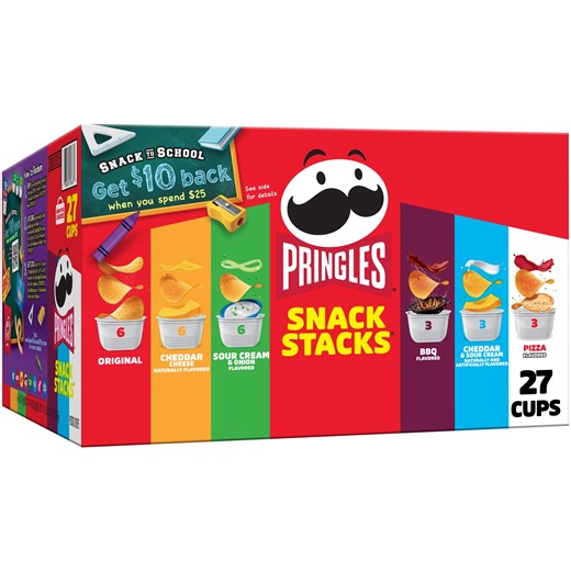 Pringles Snack Cups Variety Pack Potato Crisps Chips, Lunch Snacks, 27 Count