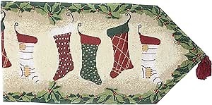 Tache Green Holiday Christmas Hang My Stockings by The Fireplace Decorative Festive Tapestry Woven Table Runners, 13 x 90