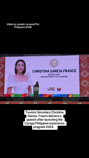 Tourism Secretary Christina Garcia- Frasco delivers a speech after launching the Caraga Philippine experience program 2024. The program is part of the efforts of the department to boost tourism and encourage individuals to explore region XIII. #LoveThePhilippines #PEPCaraga #CaragaBeyondltsWaves | via @Janellelorzano