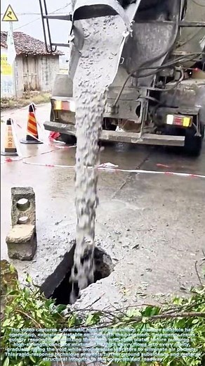 Emergency Road Repair: Filling a Collapsed Sinkhole with Concrete