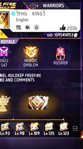 100 level uid 🤫 #freefire #garenafreefire fhg king