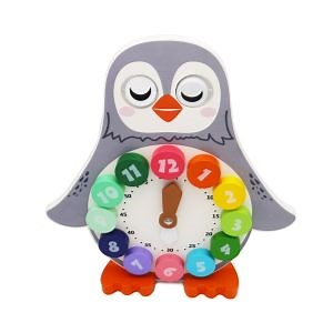 [Hot Item] Wooden Clock Puzzle Toy Penguin Clock Bricks Educational Wooden Toys for Child