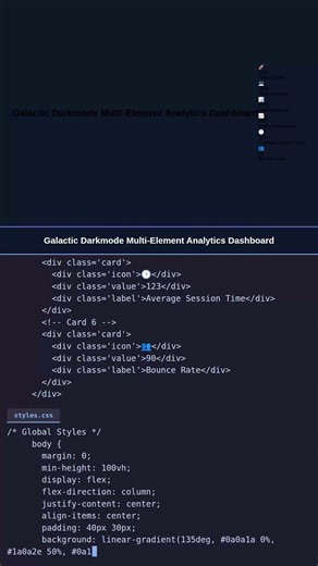Galactic Darkmode Dashboard! #webdevelopment #css #shorts #uidesign