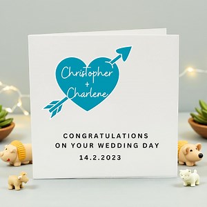 Carte de mariage personnalisée avec noms et date, carte de félicitations de mariage coeur flèche moderne, souvenir de jeunes mariés personnalisé - Etsy France