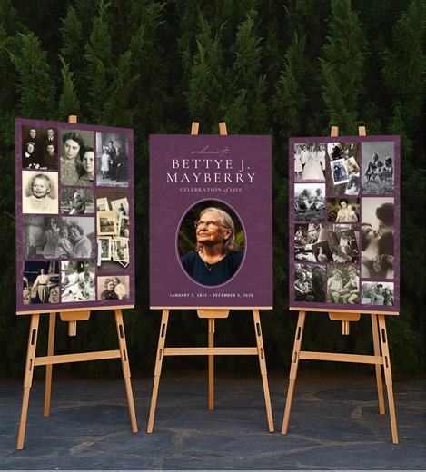 Funeral Poster Set | Celebration of Life Poster Template | Memorial Collage Boards | Plum Floral - Etsy