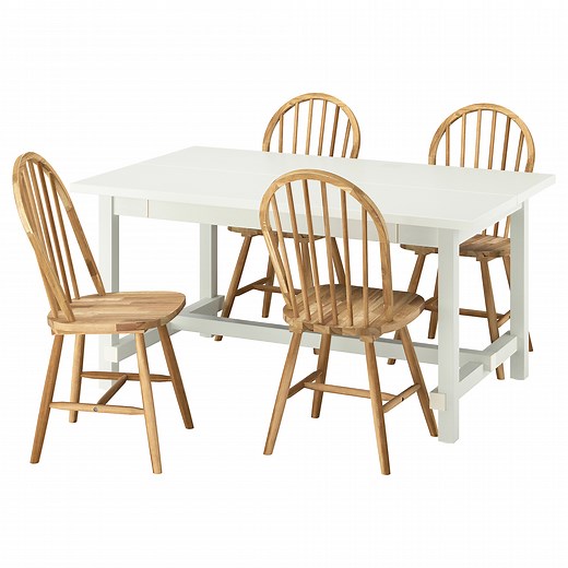 NORDVIKEN / SKOGSTA table and 4 chairs, white/acacia, 152/223 cm  - IKEA