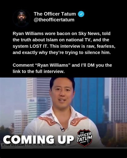 Brandon Tatum 🇺🇸 on Instagram: "It’s absolutely INSANE what is going on in the UK and how Islam is taking over, and @thescottishkorean is exposing it all! Comment “Ryan Williams” and I’ll DM you the link to the full interview! 👊🏾"