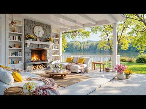 Cozy Spring Ambience 🌺 Relaxing Piano Music and Crackling Fireplace for Stress Relief