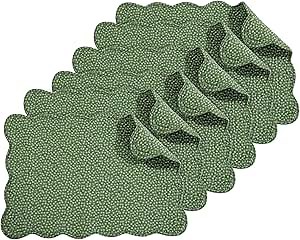 HOMBYS Quilted Placemats Set of 6 Washable-13x18 inches Rectangular Placemats for Kitchen Table-100% Cotton Fabric Rectangular Table Mats, (Green & Withe)
