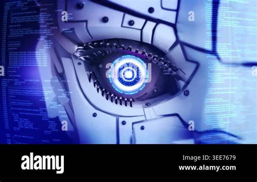 AI robot eye dark tech space, cyborg vision digital background. Cyber security, future data, artificial intelligence, network high technology display application reality holograms safety scanning 3D Stock Video Footage - Alamy