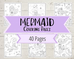 Mermaid Coloring Book Pages - Printable Mermaid Coloring Pages for Girls - Ocean Mermaid Birthday Party Coloring Pages - Kids Coloring Pages - Etsy