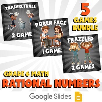 5 No Prep Math Games Bundle D - Rational Numbers - Grade 6 Review Activity