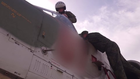 Russian Su-25 aircraft performs strike with unguided aircraft missiles on Ukrainian strongholds