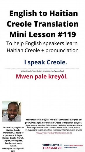 "I speak Creole" in Creole audio, with native Haitian Creole speaker voice