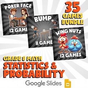 35 No Prep Math Games Bundle B - Statistics & Probability - Grade 8 Review