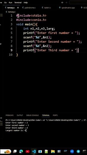 How to Print find the largest number among three numbers using ternary operators🧐🤨‪@codingpattern‬