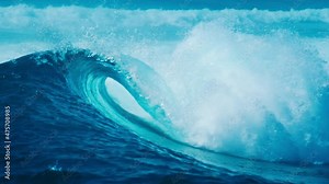 Wave. Powerful ocean wave breaks at the Sultans surf spot in Maldives