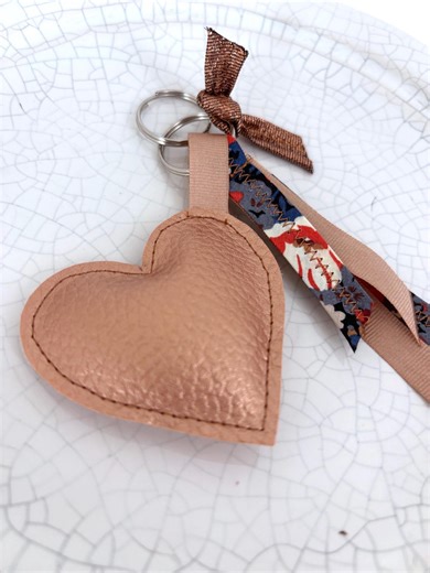 Heart-shaped Keychain in Copper-colored Faux Leather With Matching Liberty Ribbon, Bag and Key Accessory, Gift for Parties and Birthdays, Gift Idea for Her - Etsy
