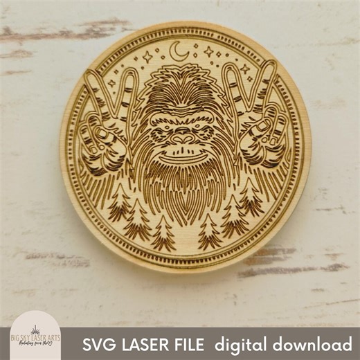 Bigfoot Peace Sign SVG | Laser Engraving File | Wood Engraved Coaster Design - Etsy