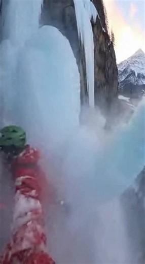 The moment a ton of frozen waterfall collapses like breaking glass! 🧊💥 #icefall #winter #dangerous #dramatic #frozenwaterfall #collapse #winter #danger | National Alliance for Bola Tinubu -Directorate