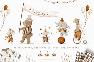 Circus - kids graphic collection, an Animal Illustration by polikarpovaart