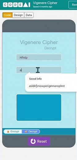 Code.org app lab Vigenere Cipher tool