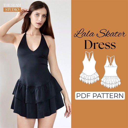 Skater Dress Sewing Pattern | Ruffle Halter Dress Pattern | Pattern   Detailed Illustrated Instruction | XXS - 7XL | A0, A4 & Us-letter - Etsy